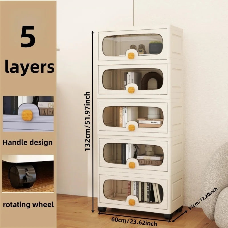 60cm Extra Large Flip-Top Storage Cabinet with Wheels – Multi-Layer Organizer