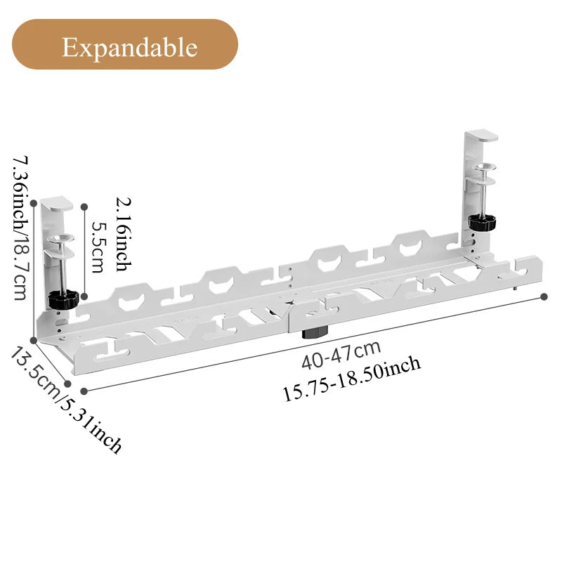 🖥️ Under Desk Cable Organizer – Telescopic Metal Storage Rack 🖥️
