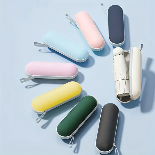 Portable anti-UV mini umbrella for sun and rain, 6-rib durable design, compact and travel-friendly.  
