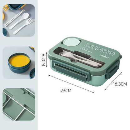 🍱 1300ML Bento Lunch Box – 4 Grid Leakproof Microwavable Set 🍱