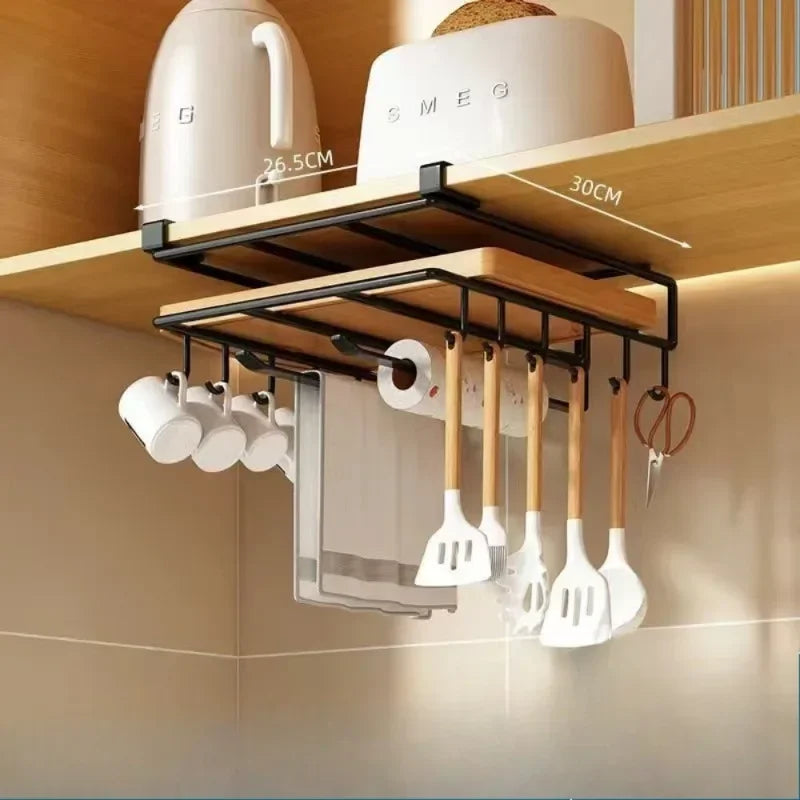 🧻 Kitchen Hanging Rack 🥄 Paper Towel + Pot Lid + Cutting Board Shelf 🧺