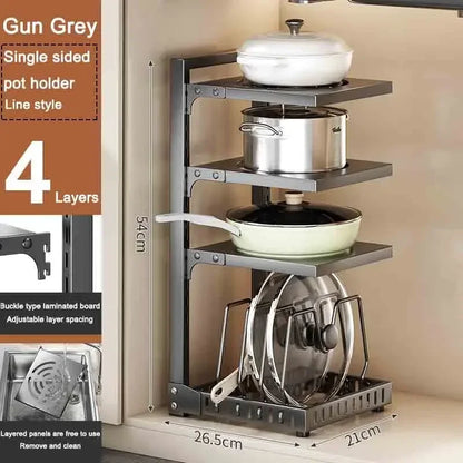Adjustable Under Sink Pot Rack  Multi-Layer Storage Shelf  Rustproof Kitchen Organizer