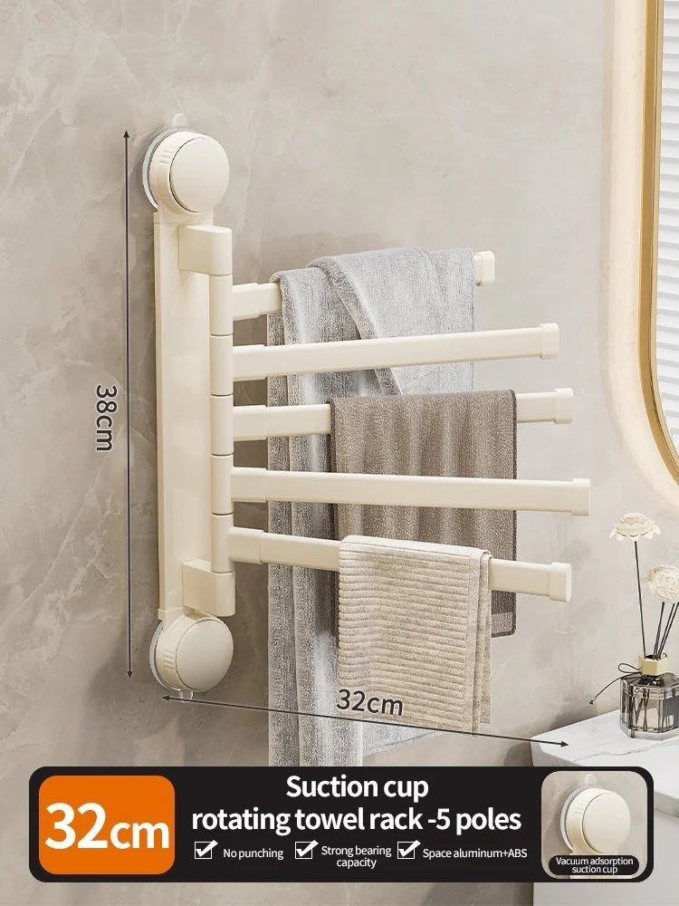 🚫🔩 No-Drill Rotating Suction Towel Rack – Foldable Double Bars 🚿
