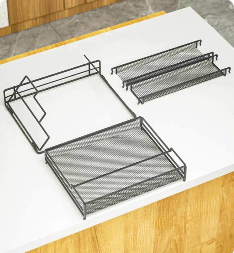 3-Tier Foldable Kitchen Storage Rack – Sleek Black Organizer