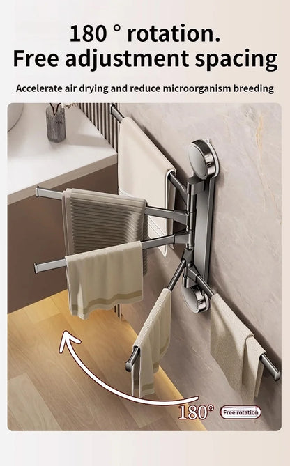 🚫🔩 No-Drill Rotating Suction Towel Rack – Foldable Double Bars 🚿