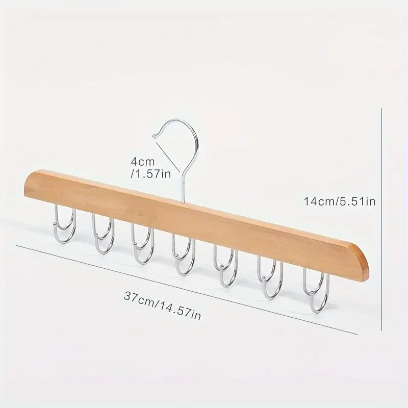 👚 Wooden Hanger with 20 Foldable Hooks – Space-Saving Belt & Accessory Organizer