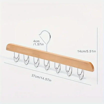 👚 Wooden Hanger with 20 Foldable Hooks – Space-Saving Belt & Accessory Organizer