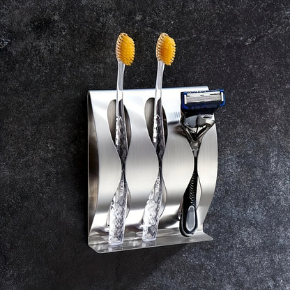 🧼 Wall Mounted Stainless Steel Toothbrush & Razor Holder – Self-Adhesive Bathroom Organizer