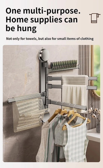 🚫🔩 No-Drill Rotating Suction Towel Rack – Foldable Double Bars 🚿