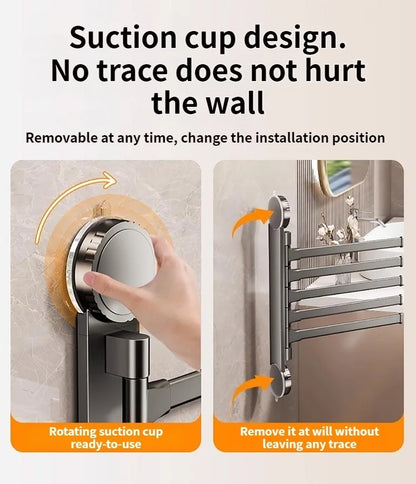 🚫🔩 No-Drill Rotating Suction Towel Rack – Foldable Double Bars 🚿