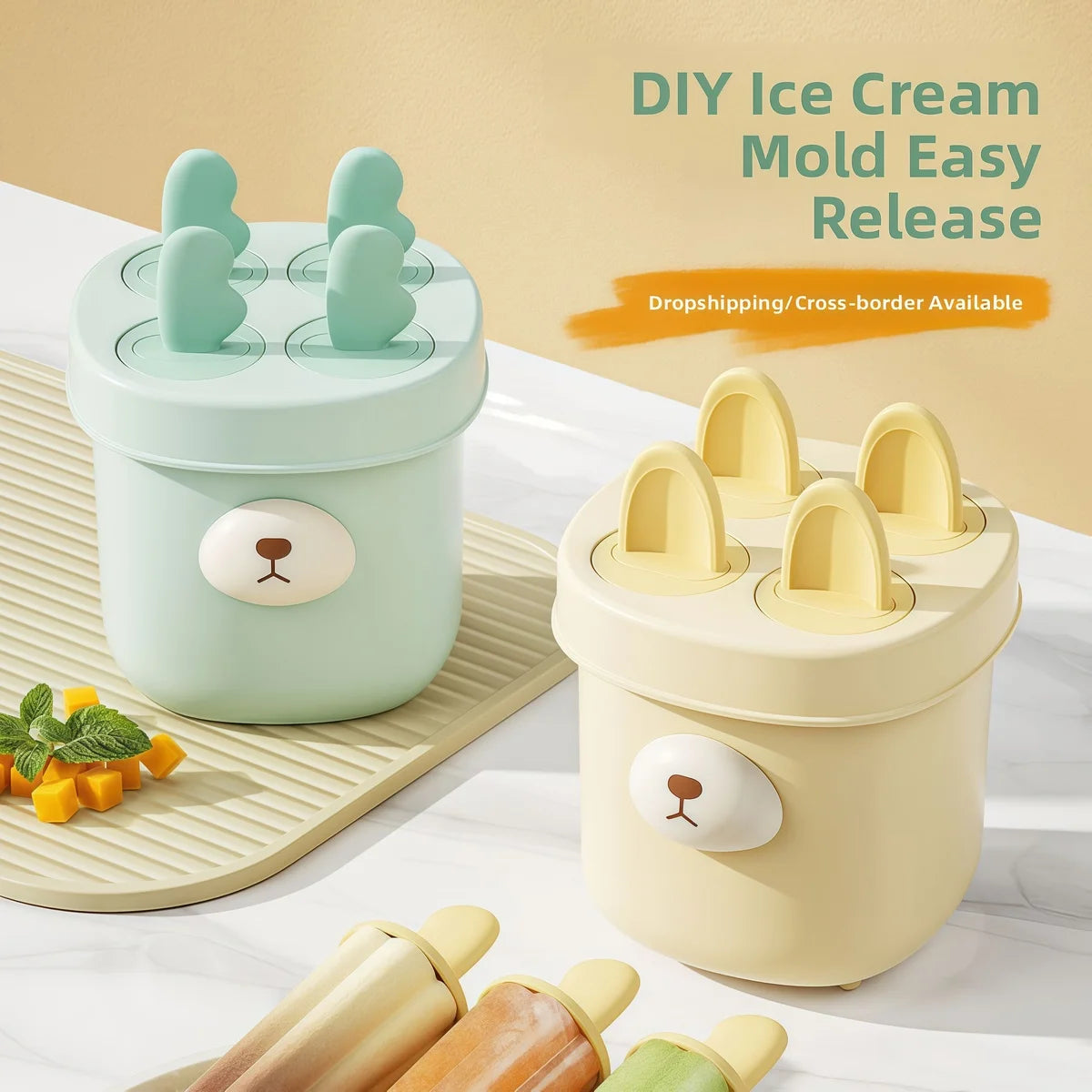 🍧 4-Grid Silicone Popsicle Molds – BPA-Free Reusable Ice Cream Maker for Kids & Adults 🍦