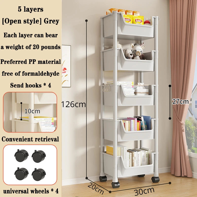 📚 5-Tier Rolling Bookshelf – Portable Corner Storage Rack with Wheels 🛋️🚚
