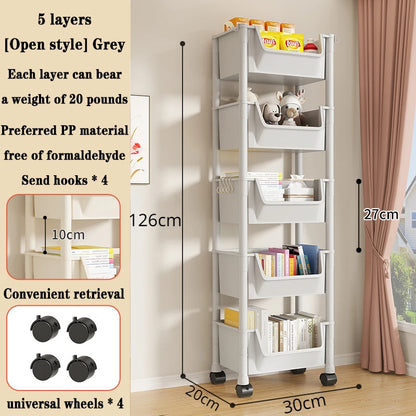 📚 5-Tier Rolling Bookshelf – Portable Corner Storage Rack with Wheels 🛋️🚚