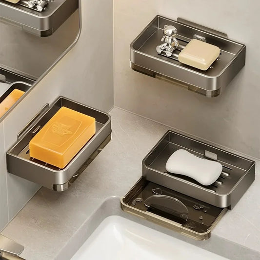🧼 Wall-Mounted Soap Dish – No-Drill Metal Holder with Drain for Bathroom & Shower 💧