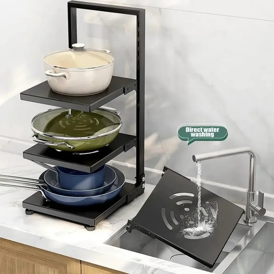 Adjustable Under Sink Pot Rack  Multi-Layer Storage Shelf  Rustproof Kitchen Organizer