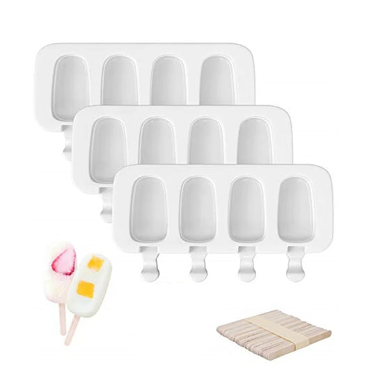 3-piece silicone popsicle mold set with wooden sticks for making ice cream, cake pops, and frozen desserts.
