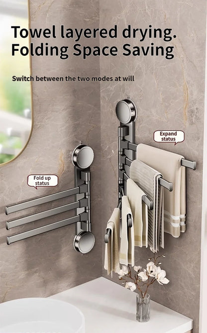 🚫🔩 No-Drill Rotating Suction Towel Rack – Foldable Double Bars 🚿