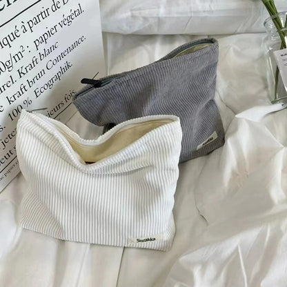 💼 Corduroy Cosmetic Travel Bag – Soft Zipper Makeup Pouch for Women (Large Capacity)