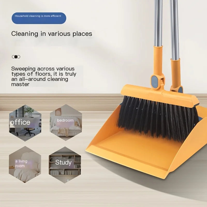 Fold. Click. Sweep! Magnetic Handle Broom & Dustpan Set