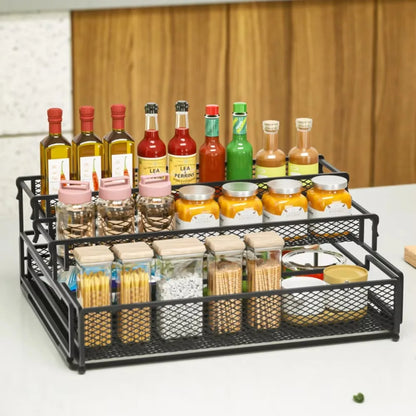 3-Tier Foldable Kitchen Storage Rack – Sleek Black Organizer