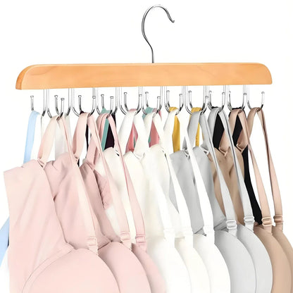 👚 Wooden Hanger with 20 Foldable Hooks – Space-Saving Belt & Accessory Organizer