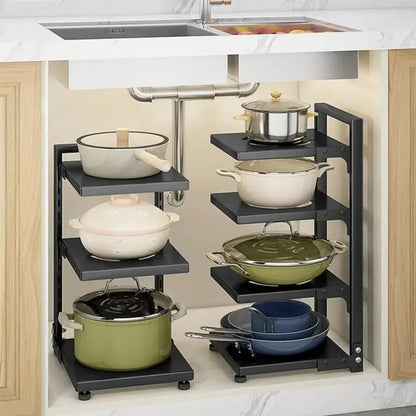 Adjustable Under Sink Pot Rack  Multi-Layer Storage Shelf  Rustproof Kitchen Organizer