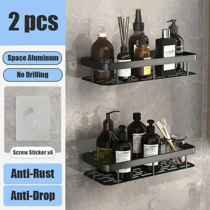🛁 No-Drill Wall Mounted Bathroom Shelf – Aluminium Corner Storage Rack for Shower, Kitchen, & Toiletries