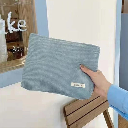 💼 Corduroy Cosmetic Travel Bag – Soft Zipper Makeup Pouch for Women (Large Capacity)