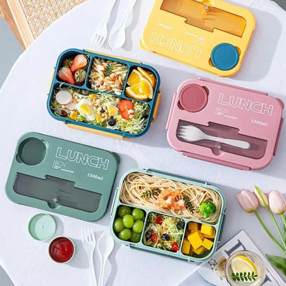 🍱 1300ML Bento Lunch Box – 4 Grid Leakproof Microwavable Set 🍱