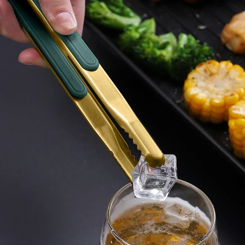 🍖 Gold Stainless Steel Food Tongs – Non-Slip BBQ Kitchen Tool 🍖