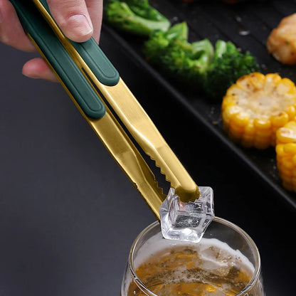 🍖 Gold Stainless Steel Food Tongs – Non-Slip BBQ Kitchen Tool 🍖
