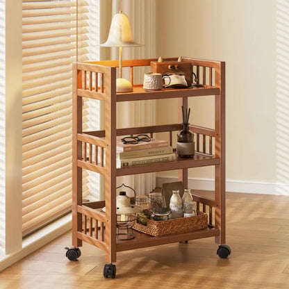 🪵 Wooden 3-Tier Storage Rack – Rolling Organizer for Kitchen & Living Room 🛋️🚚