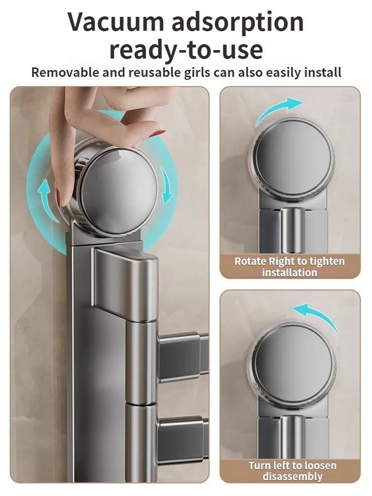 🚫🔩 No-Drill Rotating Suction Towel Rack – Foldable Double Bars 🚿