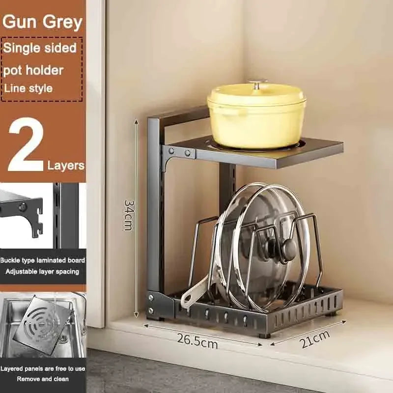 Adjustable Under Sink Pot Rack  Multi-Layer Storage Shelf  Rustproof Kitchen Organizer