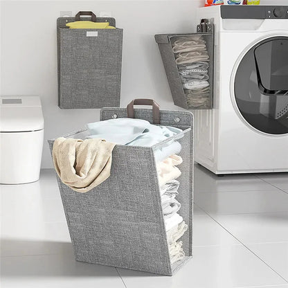🧺 Foldable Wall Hanging Laundry Hamper with Hooks – Space Saver 🧺