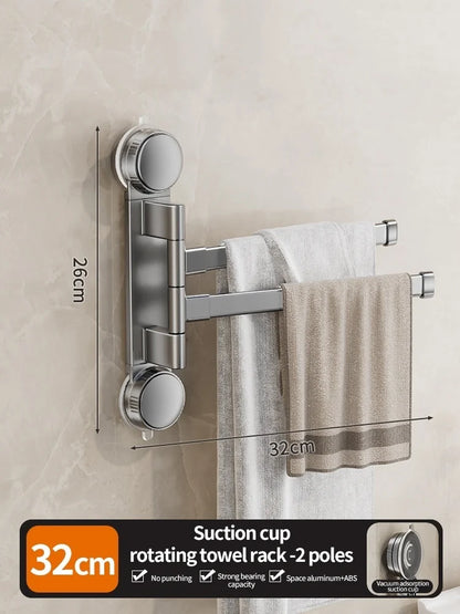 🚫🔩 No-Drill Rotating Suction Towel Rack – Foldable Double Bars 🚿