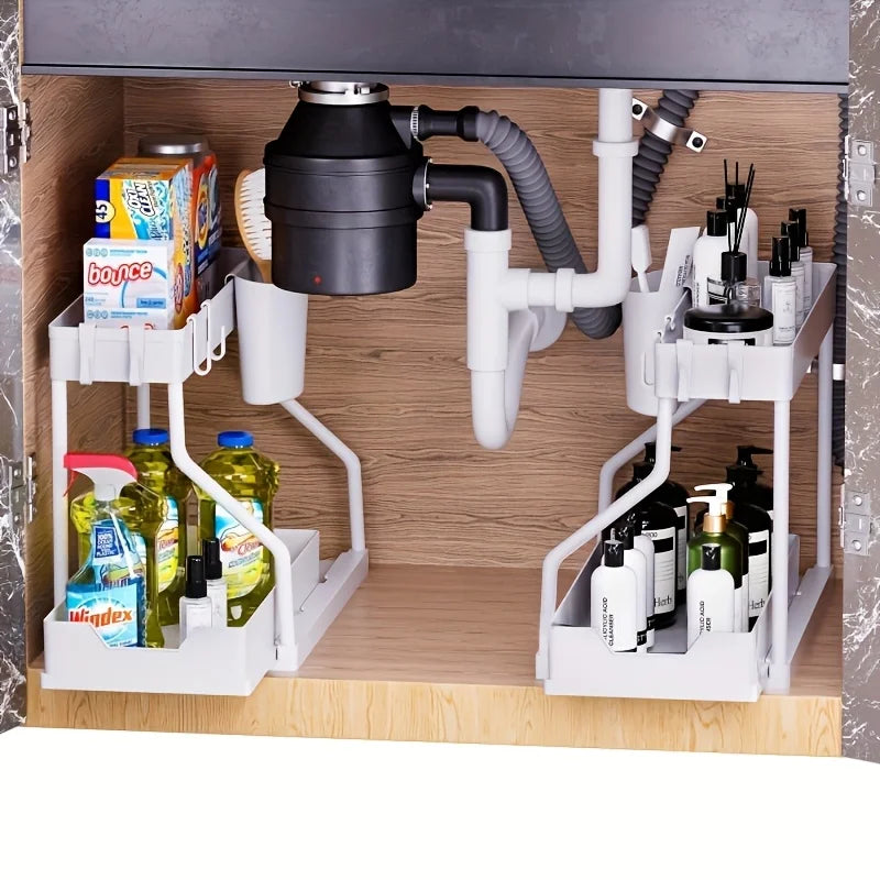 2-Tier Pull Out Storage Box – Space Saving Large Drawer Organizer