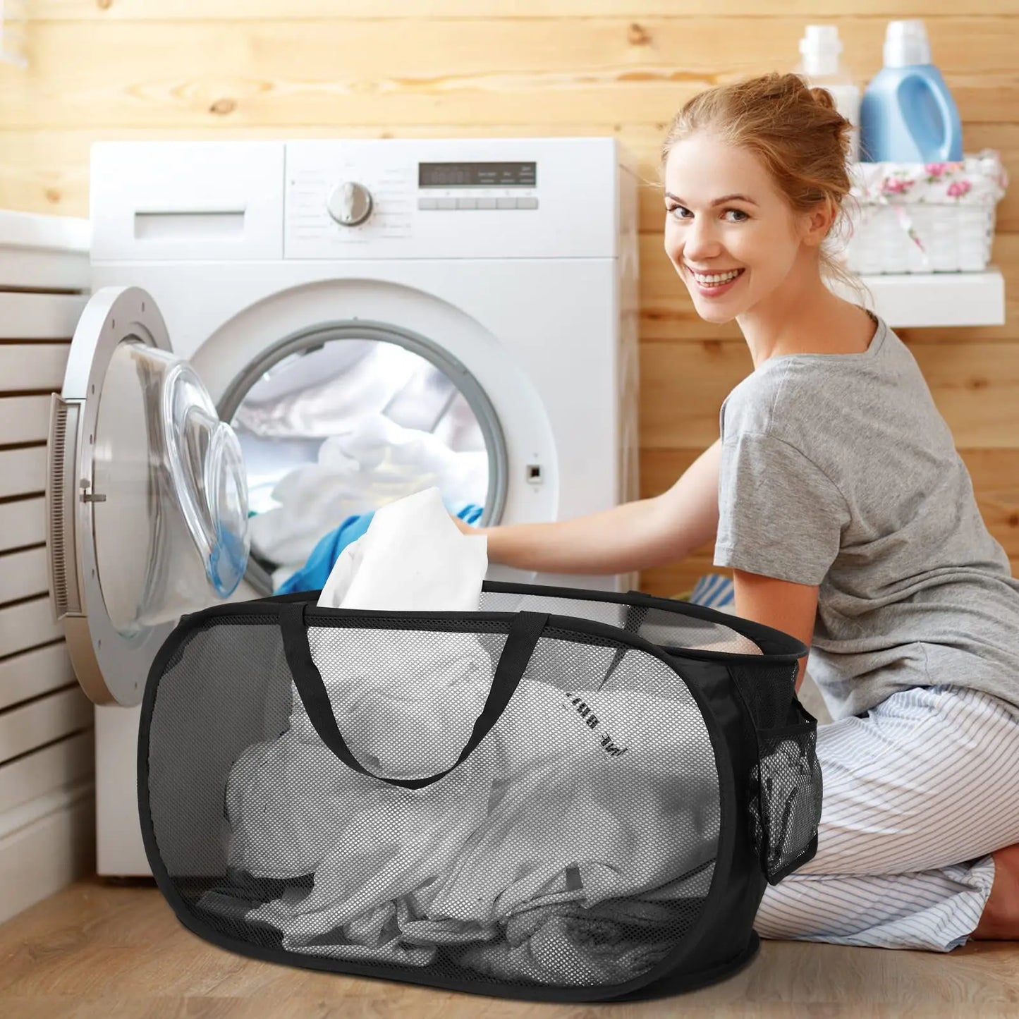 🧺 Foldable Mesh Laundry Hamper – Organise Dirty Clothes in Style! ♻️
