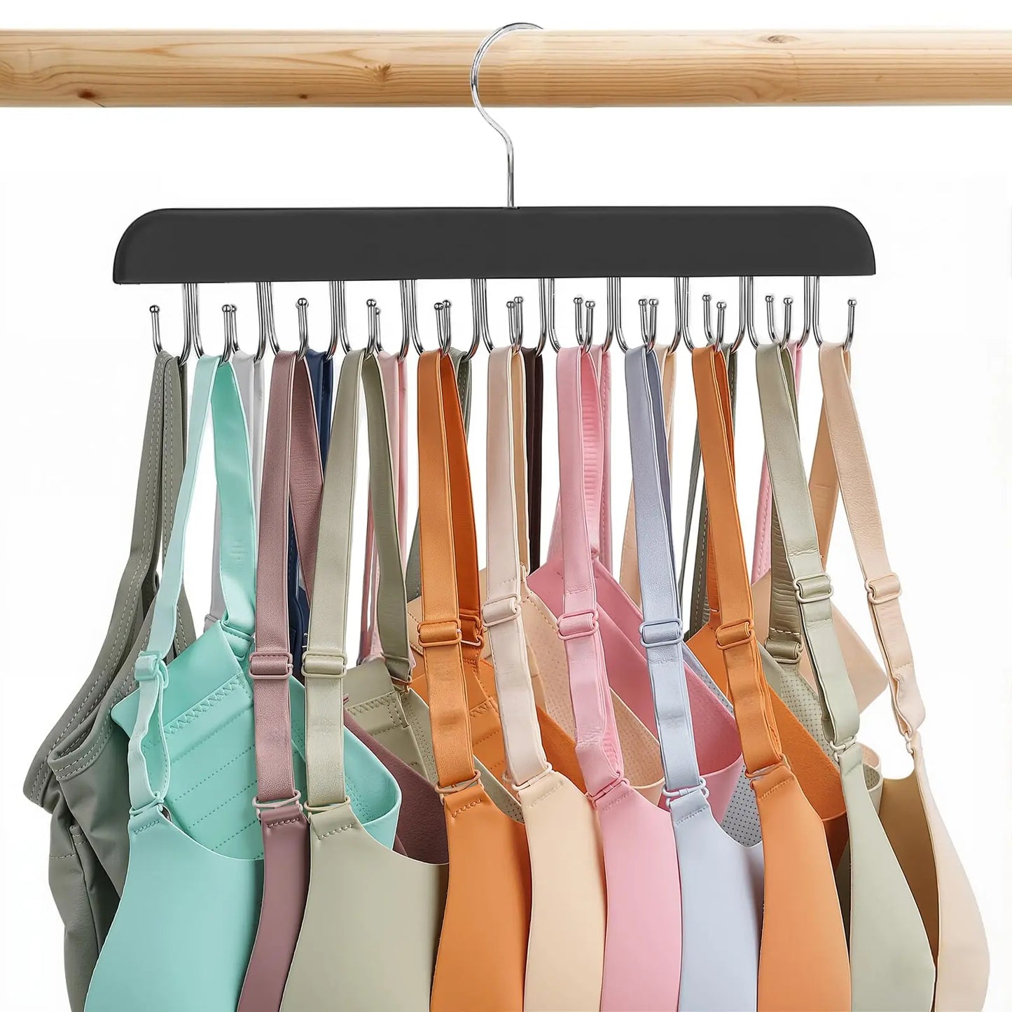 👚 Wooden Hanger with 20 Foldable Hooks – Space-Saving Belt & Accessory Organizer