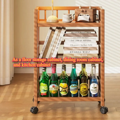 🪵 Wooden 3-Tier Storage Rack – Rolling Organizer for Kitchen & Living Room 🛋️🚚