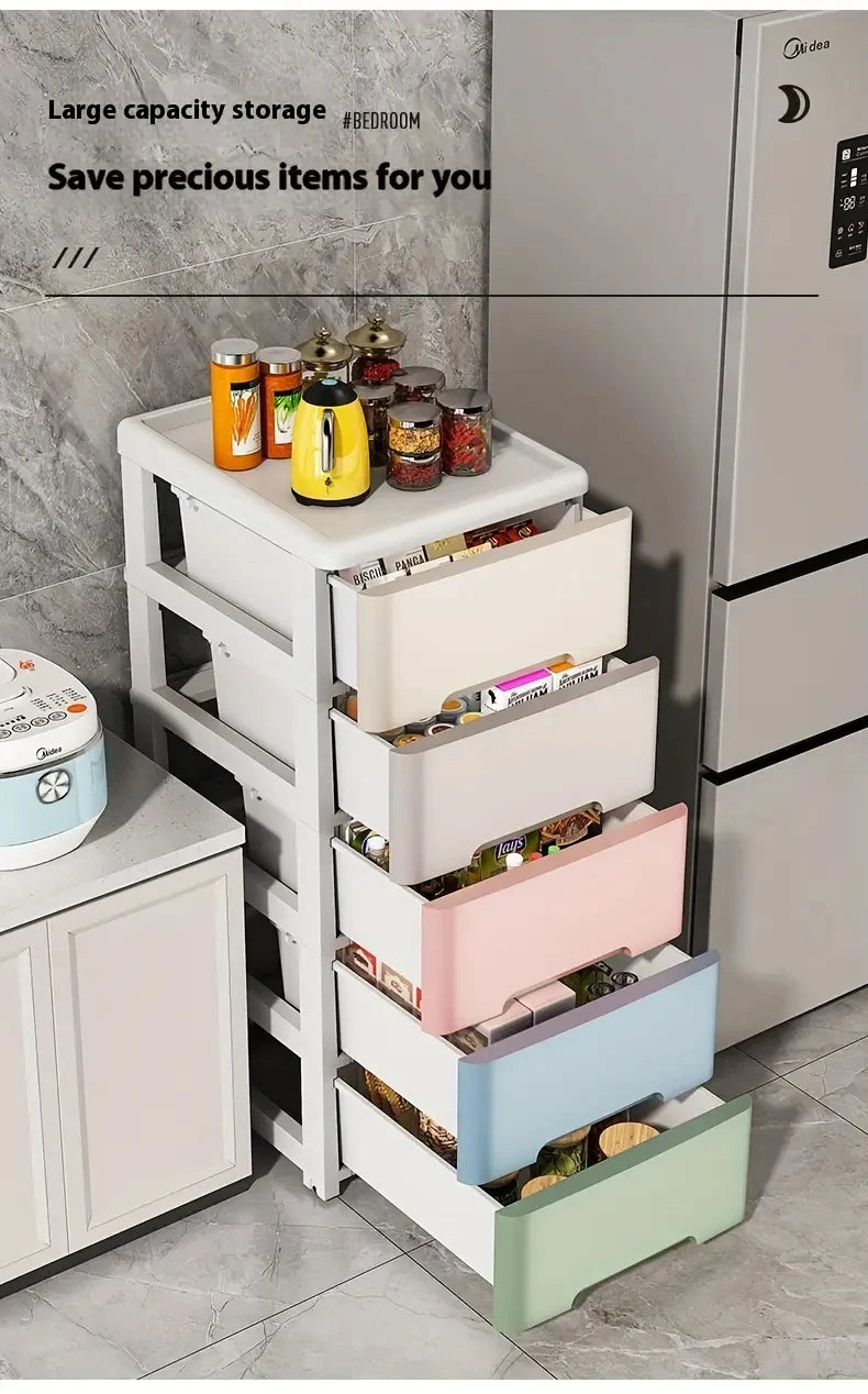 Multi-tier drawer cabinet with 3 to 7 layers and wheels for versatile home storage

