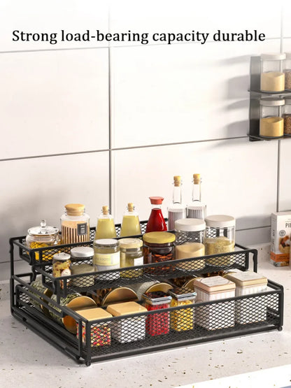 3-Tier Foldable Kitchen Storage Rack – Sleek Black Organizer