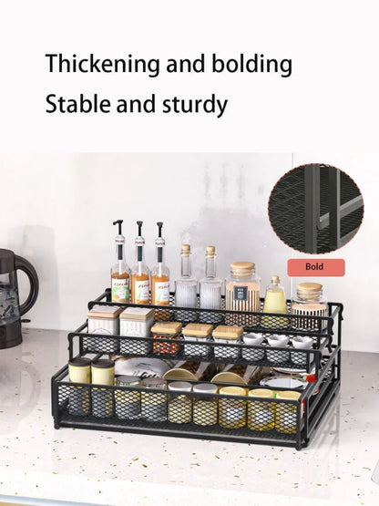 3-Tier Foldable Kitchen Storage Rack – Sleek Black Organizer