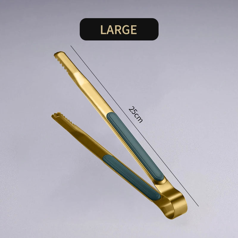 🍖 Gold Stainless Steel Food Tongs – Non-Slip BBQ Kitchen Tool 🍖