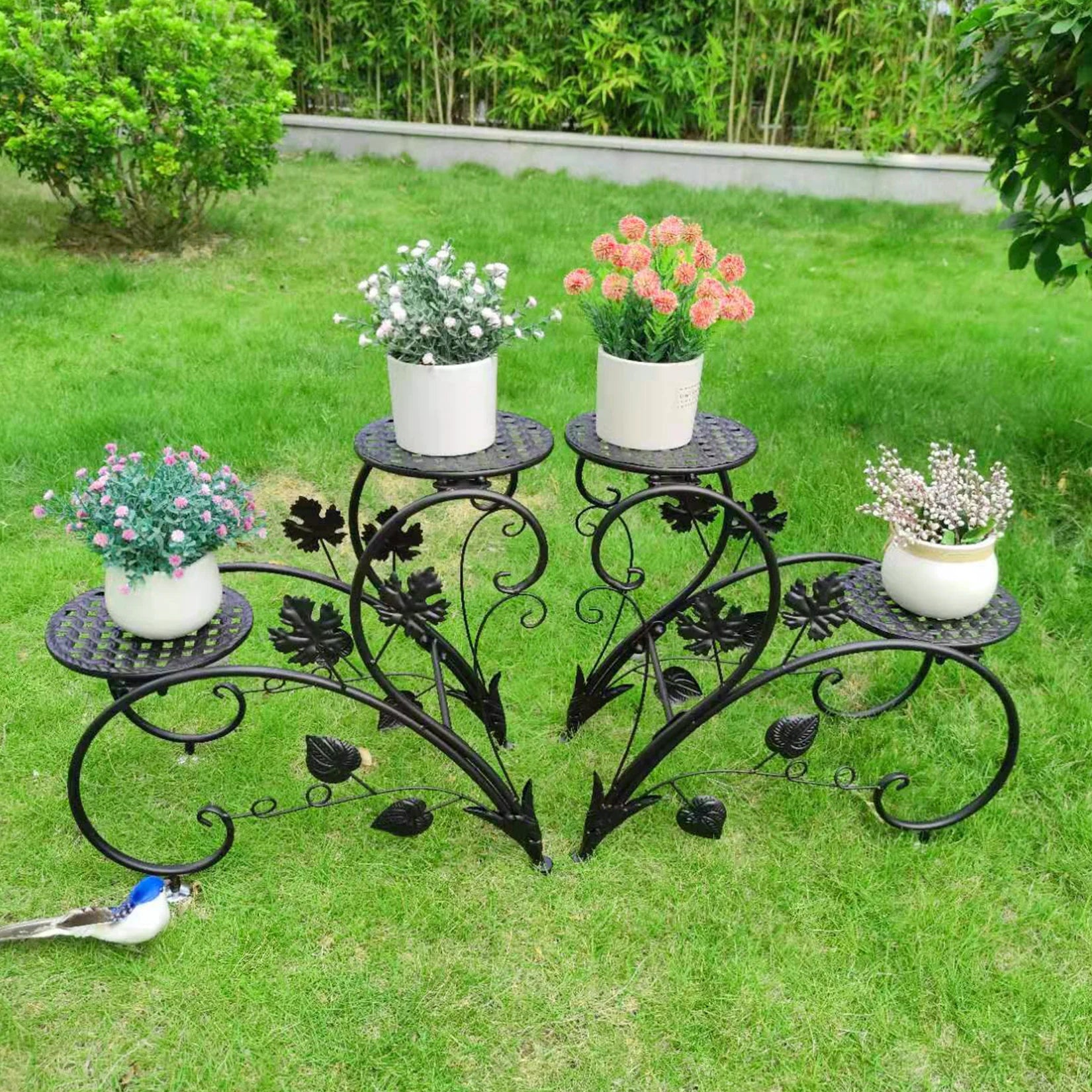 4-tier potted flower stand indoor outdoor metal plant holder display shelf garden patio
