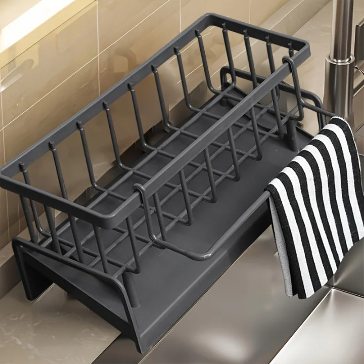 Sink caddy organizer with self-draining design for sponges, brushes, and kitchen tools
