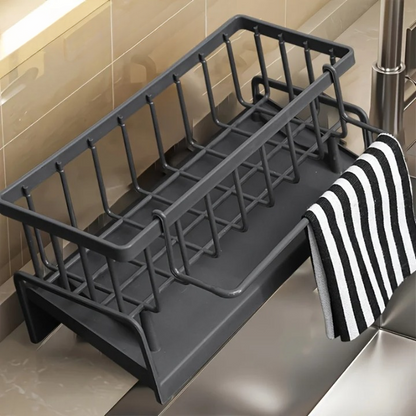 Sink caddy organizer with self-draining design for sponges, brushes, and kitchen tools
