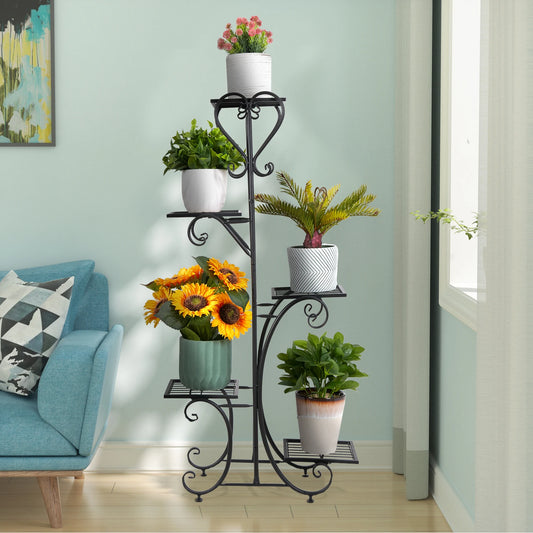 Tall metal plant rack 5 tier flower pot display shelf indoor outdoor garden stand

