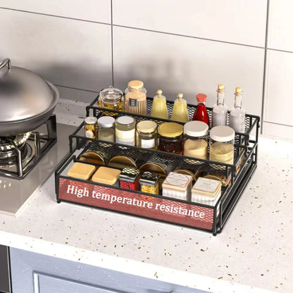 3-Tier Foldable Kitchen Storage Rack – Sleek Black Organizer