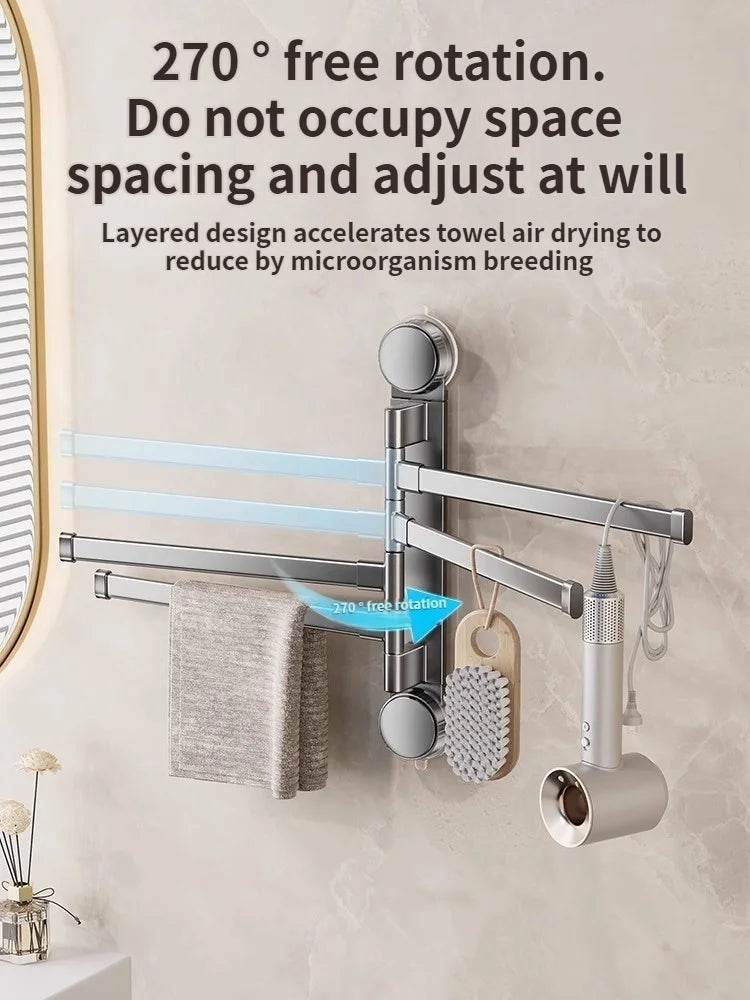 🚫🔩 No-Drill Rotating Suction Towel Rack – Foldable Double Bars 🚿